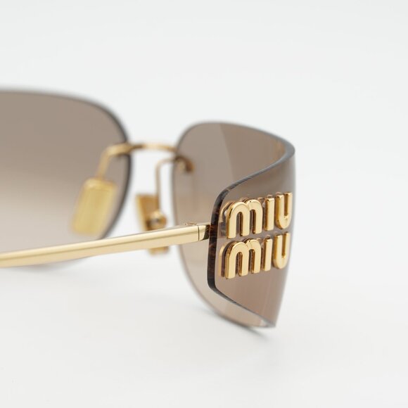 Miu Miu MUA51S 5AK20P Sunglasses Gold Rectangle Frame, Bronze Mirror Lenses